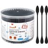 HOMEFOX XL Thick Black Cotton Swabs Pointed Precision - 250 Count Extra Large - Pointy Organic Cotton Buds Goth Bathroom Tightly Wrapped Charcoal Tips Paper Stick Cruelty-Free, XL Pointy & Round Black view 1