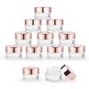 12 Pcs 5g Glass Cosmetic Jars Refillable Clear Cream Bottle Containers Empty Sample Vials Jar with Rose Gold Lid for Eye Cream Lotion Ointments Lip Balm Scrub view 1