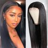 24 Inch Lace Front Wig with Baby Hair Synthetic and 2 wig hairnets, Synthetic Artificial Wavy Human Hair Wigs Long Straight Dark Black Middle Part Lace Wigs Pre Plucked Heat Resistant Soft Hair view 1