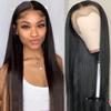 24 Inch Lace Front Wig with Baby Hair Synthetic and 2 wig hairnets, Synthetic Artificial Wavy Human Hair Wigs Long Straight Dark Black Middle Part Lace Wigs Pre Plucked Heat Resistant Soft Hair view 2