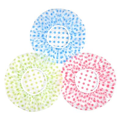 Waterproof Shower Caps 3 Packs - Reusable Plastic Shower Cap Bath Hair Hat with Elastic Band, Large Long Hair Protection Hats for Kids Women Men Spa Salon Hair Mask
