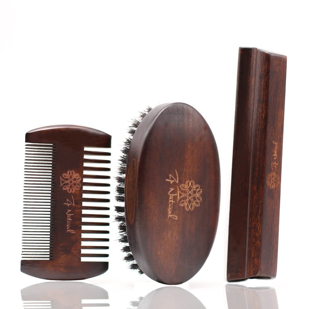 ZP Natural Beard Grooming Kit For Men - European Vintage Style w/Beard Comb, Beard Brush, Beard Bar - Focusing On Men's Beard Care, Mastering The Beards Of Men All Over The World