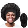 Bonnet for Men,Hair Bonnet for Sleeping,Double Layer Satin Bonnets for Black Women Curly Hair Braids,Reversible Sleep Cap (Large,Black/Black) view 1