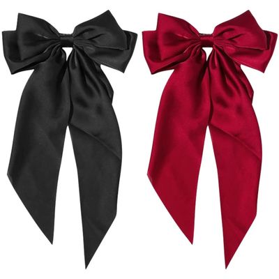 Beaupretty 2pcs Tail Bow Hair Clips for Women Large Ribbon Barrettes for Parties Weddings Daily Wear and Festivals Stylish Hair Accessories