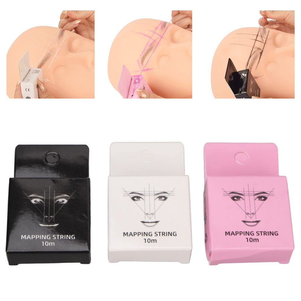 3pcs Black White Pink Microblading String Measure 32.8ft 15ml Pre-inked Eyebrow Mapping String for Microblading Eyebrow Mapping