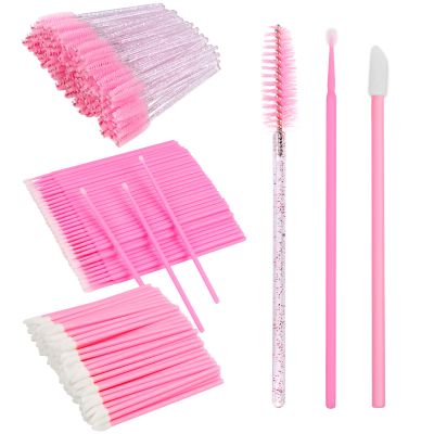 300 PCS Eyelash Extension Supplies Kit, disposable micro cotton swabs eyelash brush Lip brush Mascara Wand Applicator Makeup Brush (pink)