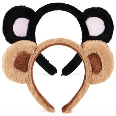 2 Pack Brown Bear Ears,Bear Ears Headband Cute Headband Cartoon Animal Cosplay Dress up for Halloween Christmas Cosplay(Brown,Black)
