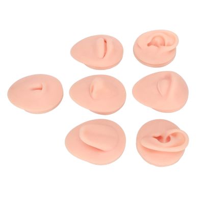 Silicone Piercing Body Model, Simulation 3d Silicone Eyes Ears Nose Mouth Tongue Navel Model 2 Sets of Display Stand Set, Body Piercing Practice Model(Light Skin Color)