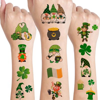 12 Sheets St. Patrick's Day Temporary Tattoos for Adult Women Men, St Patricks Day Party Supplies Green Shamrock Fake Tattoos Stickers Irish St Patricks Day Party Decorations
