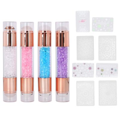 Tgoon Manicure Stamping Plates , Fashionable 4Sets Double Ended Pen Colorful Rhinestones Clear Printing Scraper Nail Stamper Kit for Home for Salon