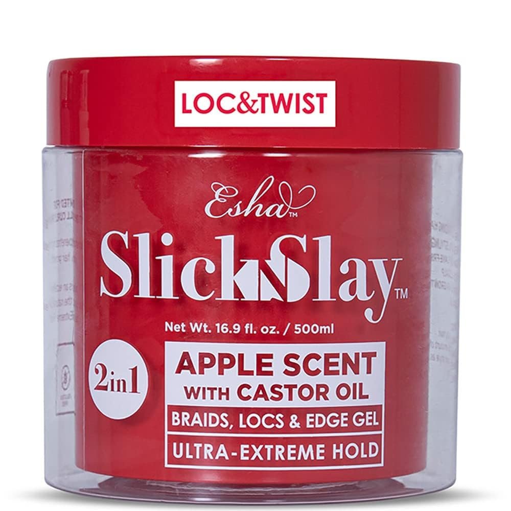 Esha Slick N Slay Braiding Gel 3-in-1 Ultra Extreme Hold Hydrating Conditioning Shining Gel for Hair Fast Dry Locking Gel for Locs, Twists, Braids (Apple, 17 Oz.)