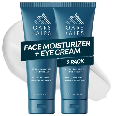 Oars + Alps Face Moisturizer and Eye Cream, Face Lotion with Aloe Leaf Juice and Vitamin E, Long Lasting, Hydrating Cream, TSA Friendly, 2.5 Fl Oz, 2 pk