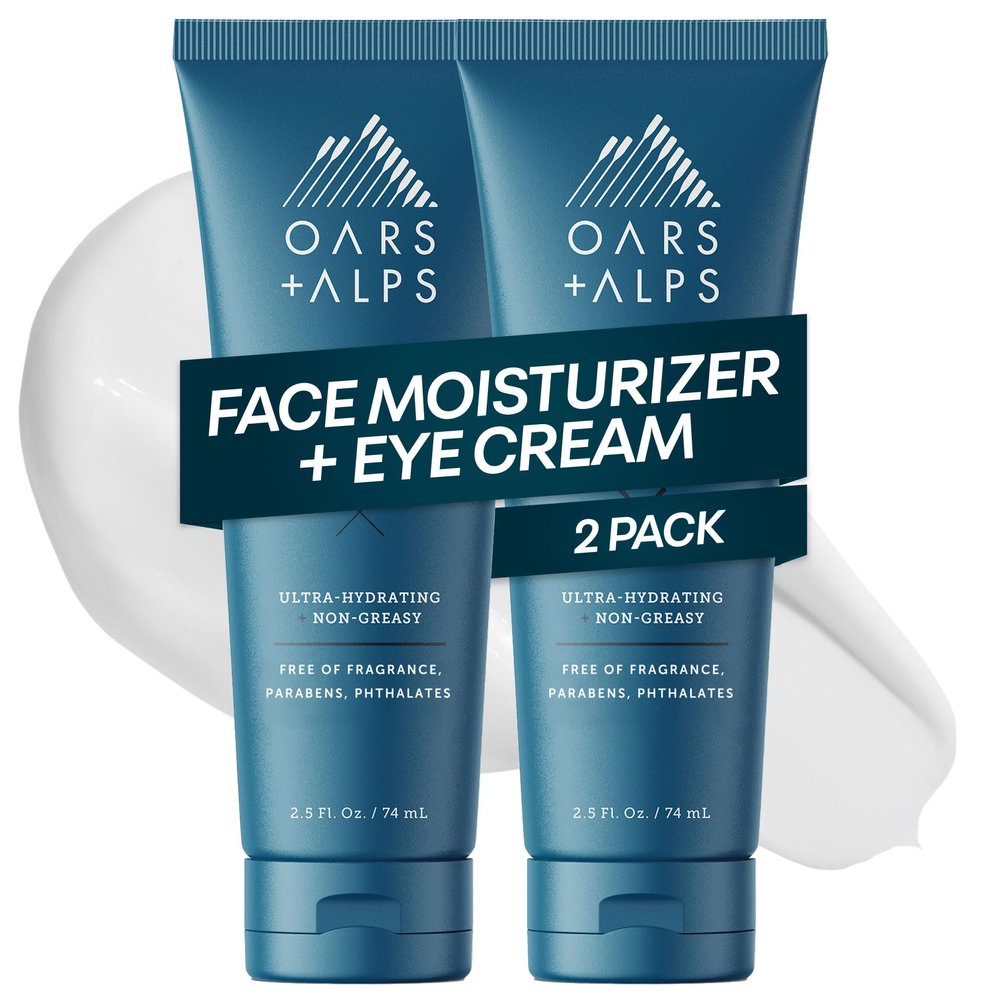 Oars + Alps Face Moisturizer and Eye Cream, Face Lotion with Aloe Leaf Juice and Vitamin E, Long Lasting, Hydrating Cream, TSA Friendly, 2.5 Fl Oz, 2 pk