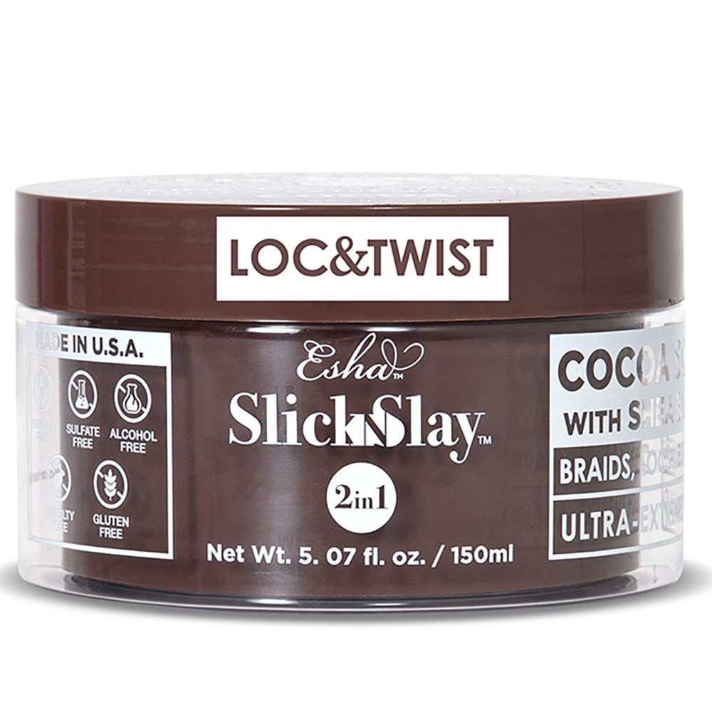 Esha Slick N Slay Braiding Gel 3-in-1 Braid and Edge Ultra Extreme Hold for Hair Hydrating & Conditioning Shining Fast Dry Locking Gel for Locs, Twists, Braids (COCOA, 5 oz.)