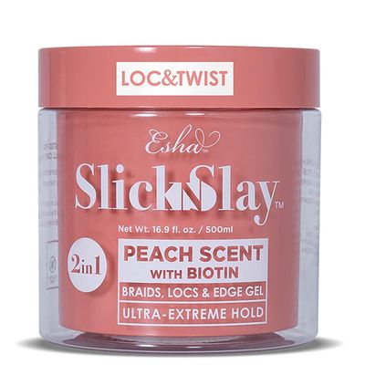Esha Slick N Slay Braiding Gel - 3-in-1 Ultra Extreme Hold Hydrating & Conditioning Shining Fast Dry Locking Gel for Locs, Twists, Braids, and Edges (PEACH, 17 oz.)