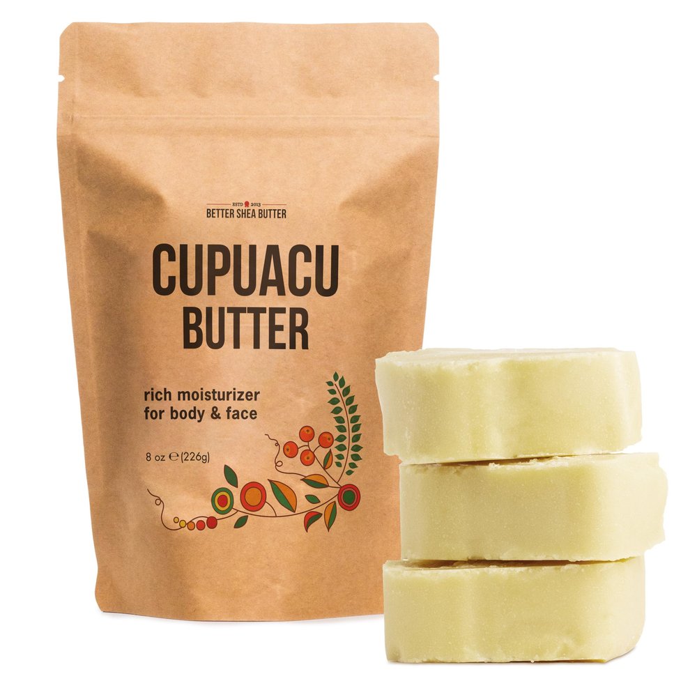 Cupuacu Butter Raw, Pure & Unrefined for Hair Growth & Dry Skin Use on Body and Face - Brazilian Body Butter Base, Lotion Base and Soap Making - Cupuau Butter 8 oz