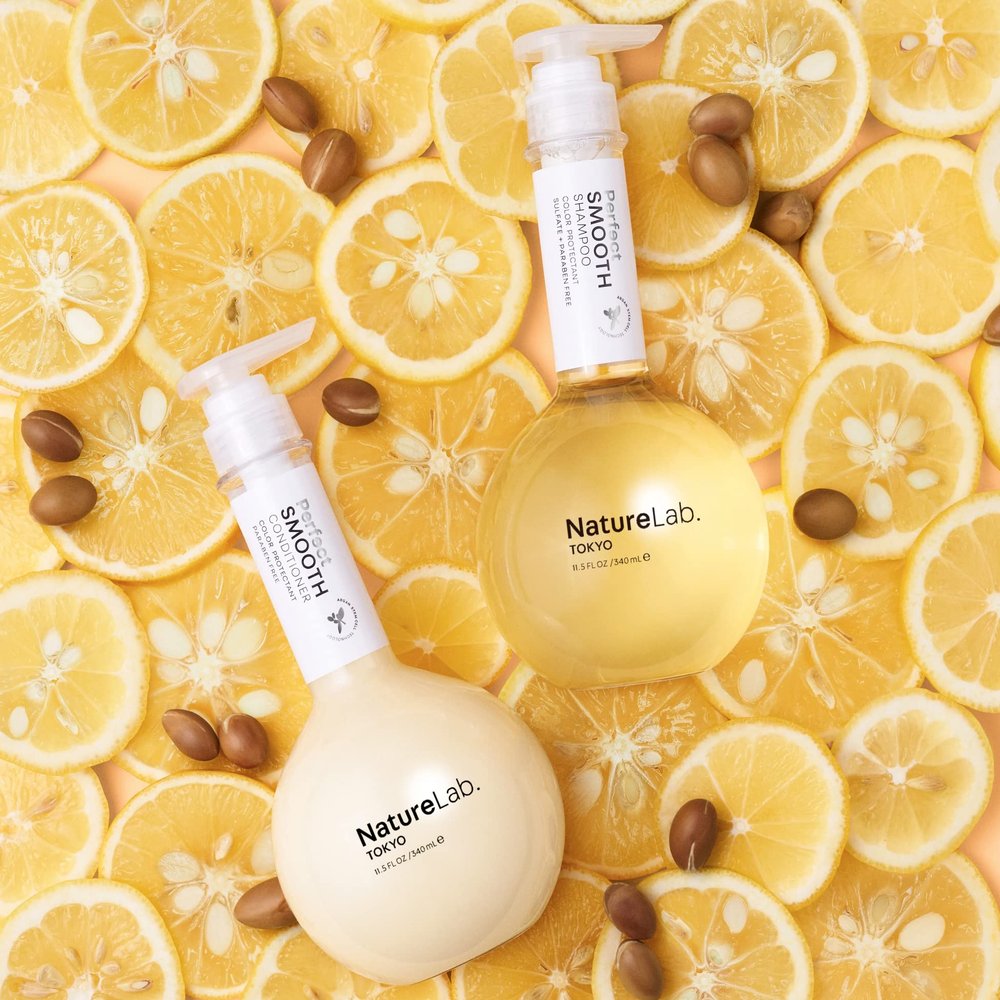 NatureLab.TOKYO Perfect Smooth Shampoo & Conditioner Duo - Japanese Shampoo and Conditioner for Dry, Frizzy Hair - Calms Scalp & Tames Strands from Roots for Controlled, Frizz-Free Hair - 11.5oz each