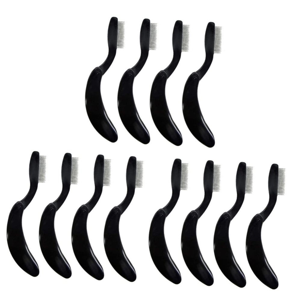 Healifty 3sets Folding Curved Eyebrow Comb Plastic Handle Steel Needle Beauty Tool Lash and Brow Makeup Brush 4pcs*3