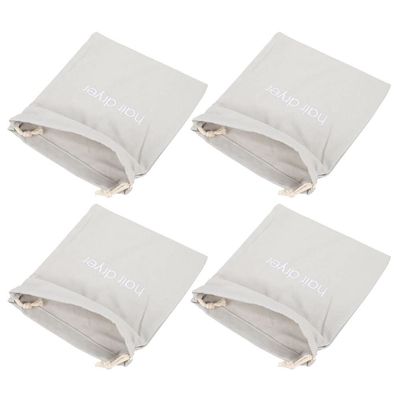 minkissy 4pcs Creative Storage Bags for Hair Dryer Multi-Function Drawstring Carrier Durable Cloth Organizers for Travel Home Use for Item Storage Light Grey Embroidered Design