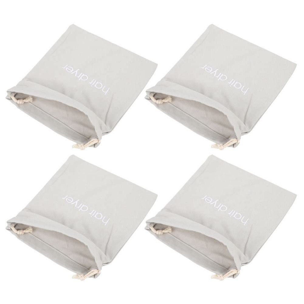 minkissy 4pcs Creative Storage Bags for Hair Dryer Multi-Function Drawstring Carrier Durable Cloth Organizers for Travel Home Use for Item Storage Light Grey Embroidered Design