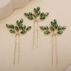Teyglen 3pcs Bridal Crystal Hair Pins Rhinestones Hair Pieces Simple Crystal Wedding Hair Accessories Handmade Hair Pins for Women Bride Girls (Green-gold) view 1