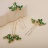 Teyglen 3pcs Bridal Crystal Hair Pins Rhinestones Hair Pieces Simple Crystal Wedding Hair Accessories Handmade Hair Pins for Women Bride Girls (Green-gold) view 3
