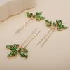 Teyglen 3pcs Bridal Crystal Hair Pins Rhinestones Hair Pieces Simple Crystal Wedding Hair Accessories Handmade Hair Pins for Women Bride Girls (Green-gold) view 4