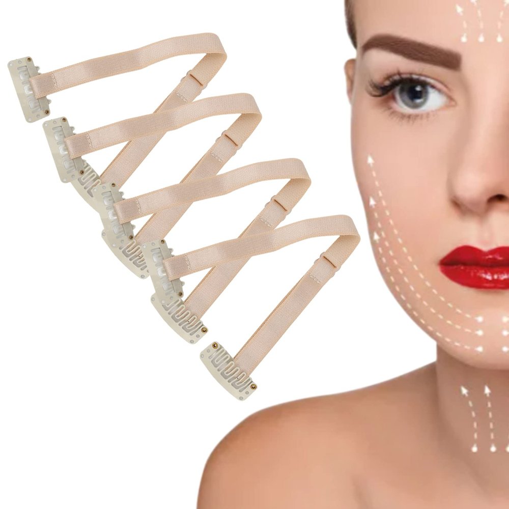 4pcs Face Lift Hair Bands, with Clip Adjustable Elastic Face Lift Tape Face Strap for Women Face Shaping