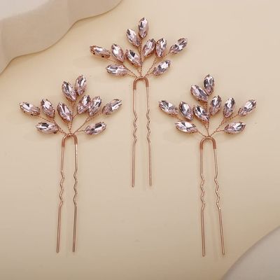 Teyglen 3pcs Bridal Crystal Hair Pins Rhinestones Hair Pieces Simple Crystal Wedding Hair Accessories Handmade Hair Pins for Women Bride Girls (Pink)
