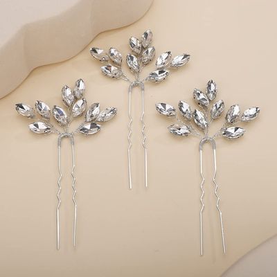 Teyglen 3pcs Bridal Crystal Hair Pins Rhinestones Hair Pieces Simple Crystal Wedding Hair Accessories Handmade Hair Pins for Women Bride Girls (Silver)