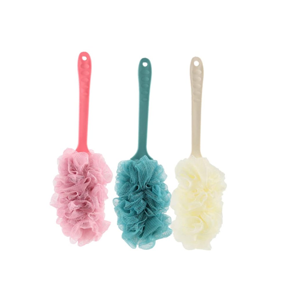 Beaupretty 3pcs Long Handle Bath Brush Back Scrubber for Comfortable Bathing Dead Skin Removal and Enhanced Lathering Includes Blue White and Pink Random Style