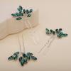 Teyglen 3pcs Bridal Crystal Hair Pins Rhinestones Hair Pieces Simple Crystal Wedding Hair Accessories Handmade Hair Pins for Women Bride Girls (Green-Silver) view 4