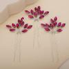 Teyglen 3pcs Bridal Crystal Hair Pins Rhinestones Hair Pieces Simple Crystal Wedding Hair Accessories Handmade Hair Pins for Women Bride(Rose Red) view 1
