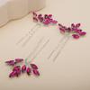 Teyglen 3pcs Bridal Crystal Hair Pins Rhinestones Hair Pieces Simple Crystal Wedding Hair Accessories Handmade Hair Pins for Women Bride(Rose Red) view 3