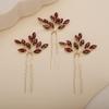 Teyglen 3pcs Bridal Crystal Hair Pins Rhinestones Hair Pieces Simple Crystal Wedding Hair Accessories Handmade Hair Pins for Women Bride Girls (Wine red) view 1