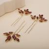 Teyglen 3pcs Bridal Crystal Hair Pins Rhinestones Hair Pieces Simple Crystal Wedding Hair Accessories Handmade Hair Pins for Women Bride Girls (Wine red) view 3