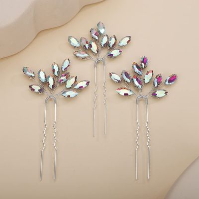 Teyglen 3pcs Bridal Crystal Hair Pins Rhinestones Hair Pieces Simple Crystal Wedding Hair Accessories Handmade Hair Pins for Women Bride Girls (Ab color)