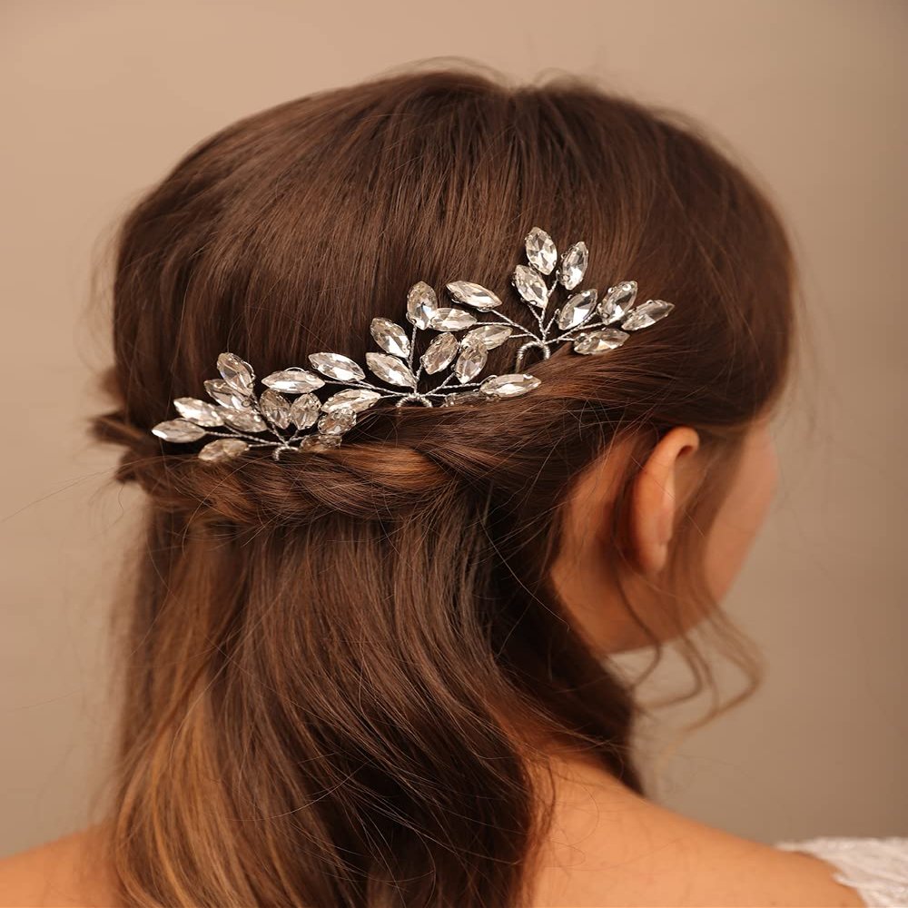 Teyglen 3pcs Bridal Crystal Hair Pins Rhinestones Hair Pieces Simple Black Crystal Wedding Hair Pins Handmade Hair Accessories for Women Bride Girls (Black)