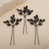 Teyglen 3pcs Bridal Crystal Hair Pins Rhinestones Hair Pieces Simple Black Crystal Wedding Hair Pins Handmade Hair Accessories for Women Bride Girls (Black) view 2