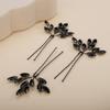 Teyglen 3pcs Bridal Crystal Hair Pins Rhinestones Hair Pieces Simple Black Crystal Wedding Hair Pins Handmade Hair Accessories for Women Bride Girls (Black) view 3