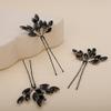 Teyglen 3pcs Bridal Crystal Hair Pins Rhinestones Hair Pieces Simple Black Crystal Wedding Hair Pins Handmade Hair Accessories for Women Bride Girls (Black) view 4