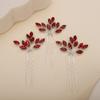 Teyglen 3pcs Bridal Crystal Hair Pins Rhinestones Hair Pieces Simple Crystal Wedding Hair Accessories Handmade Hair Pins for Women Bride Girls (Red) view 1