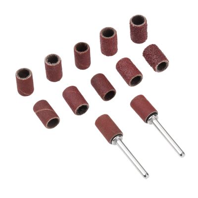 100Pcs 1/4" 6.35mm Drum Sanding Band Nail Drill Bits + 2Pcs Band Mandrel 1/8" 3mm Shank For Rotary Tool,Grit 320