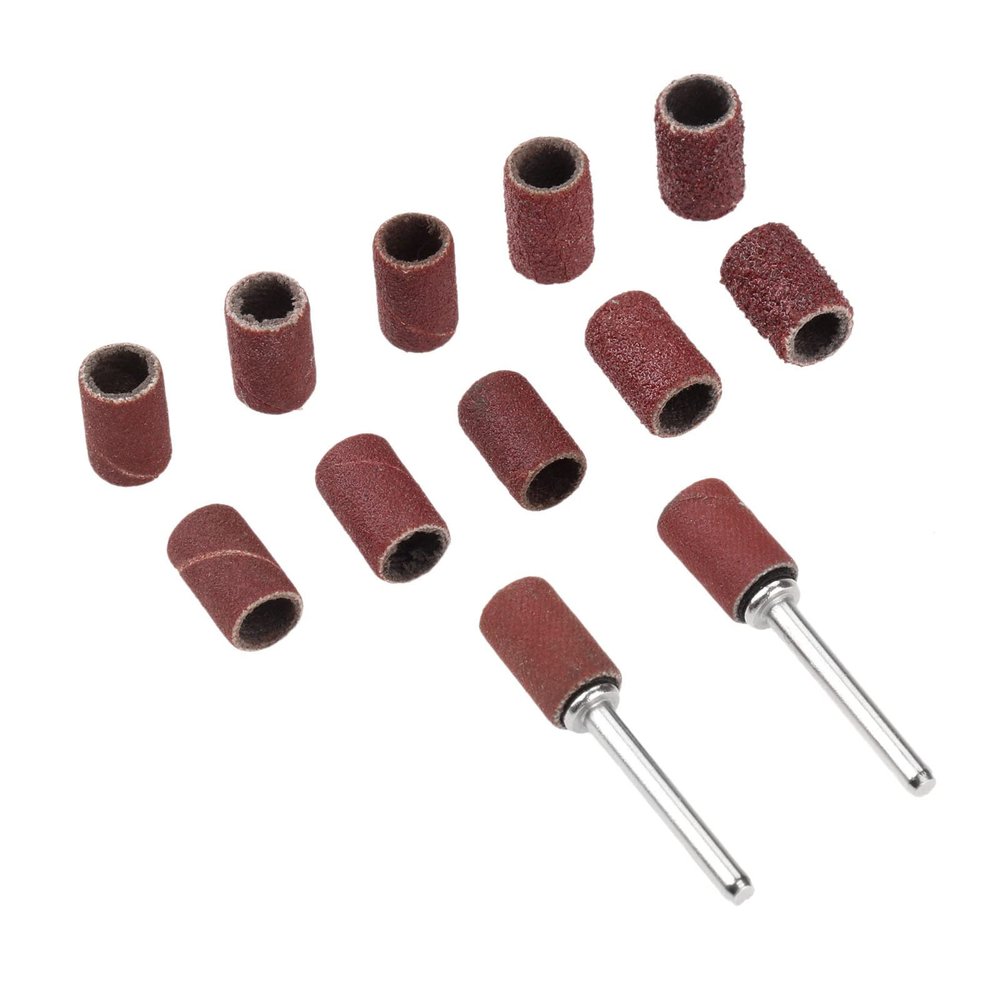 100Pcs 1/4" 6.35mm Drum Sanding Band Nail Drill Bits + 2Pcs Band Mandrel 1/8" 3mm Shank For Rotary Tool,Grit 320