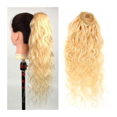 HIHELO 10-24 Inches Long Curly Wavy Ponytail Hair Extensions with Drawstring Hair Slices Ponytail Women Blonde Wig Hair Bun (Color : Drawstring, Size : 24inch(60cm))