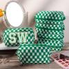 6 Pcs Preppy Makeup Bag Checkered Cosmetic Bag Bulk Green Makeup Pouch Personalize Travel Toiletry Bag Organizer Cute DIY Makeup Brushes Storage Bag for Women view 4