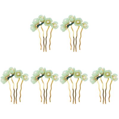 Beaupretty 6 Pieces Jade Chinese Hair Sticks Flower Hair Pins Vintage Style Chopsticks Traditional Accessories for Women and Girls