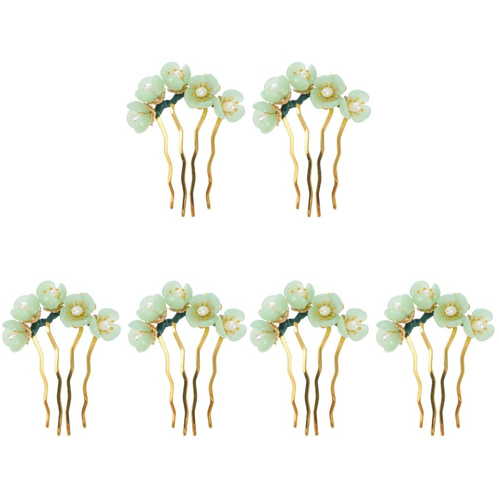 Beaupretty 6 Pieces Jade Chinese Hair Sticks Flower Hair Pins Vintage Style Chopsticks Traditional Accessories for Women and Girls