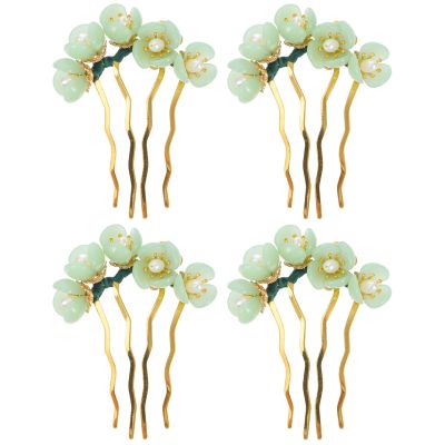 Beaupretty 4 Pieces Jade Flower Hair Pin Chinese Hair Stick Jade Hairpin Retro Chignon Pin Traditional Classical Flower Hair Chopstick Hair Styling Accessories for Women Girls (Green)