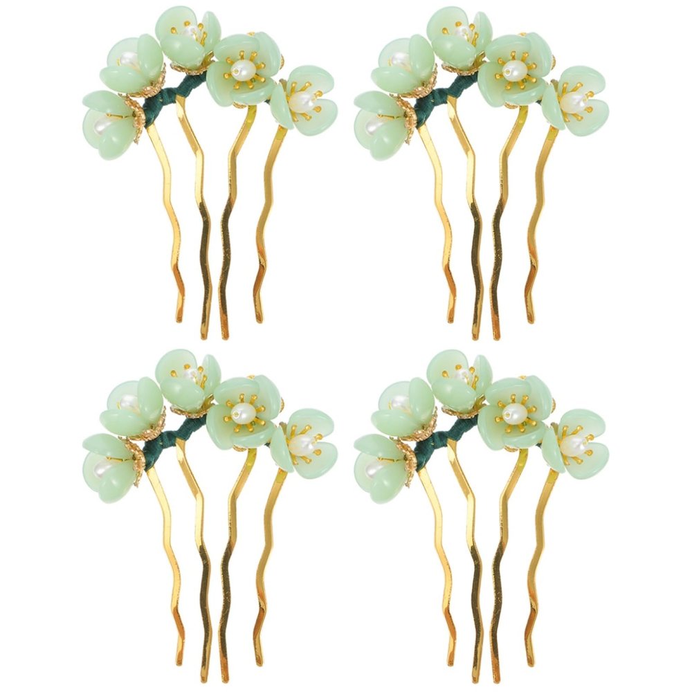 Beaupretty 4 Pieces Jade Flower Hair Pin Chinese Hair Stick Jade Hairpin Retro Chignon Pin Traditional Classical Flower Hair Chopstick Hair Styling Accessories for Women Girls (Green)